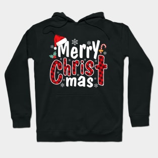 Merry Christ Mas  Red Plaid Cross Holiday Christmas Hoodie